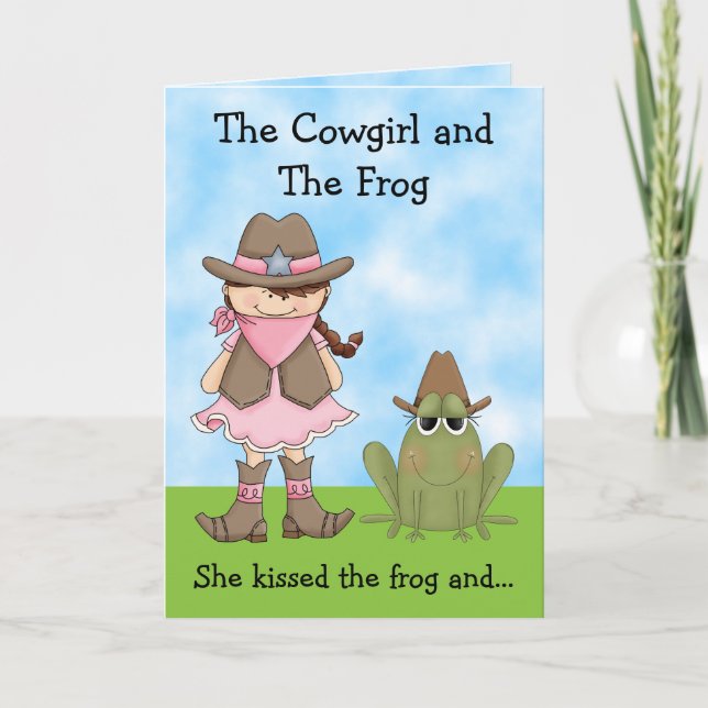 Cowgirl och the Frog Birthday Card - Brunette Kort (Framsida)
