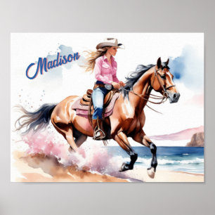 Cowgirl  på Beach by Ocean Anpassningsbar Poster
