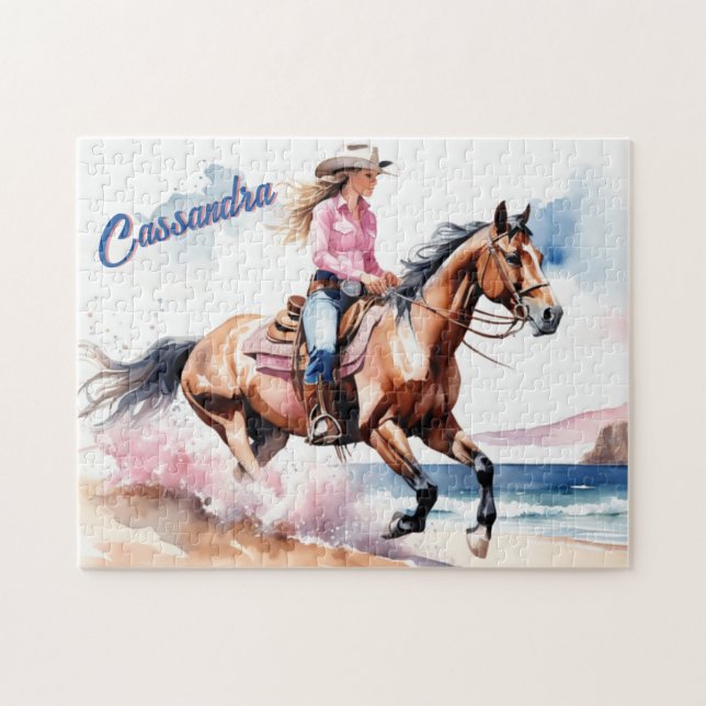 Cowgirl  på Beach by Ocean Anpassningsbar Pussel (Horisontell)