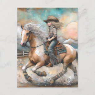 Cowgirl på en Pinto Vykort
