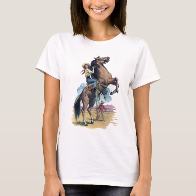 Cowgirl på häst t shirt (Framsida)