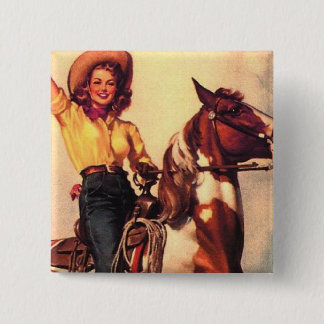 Cowgirl på henne häst knapp