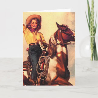 Cowgirl på henne häst kort