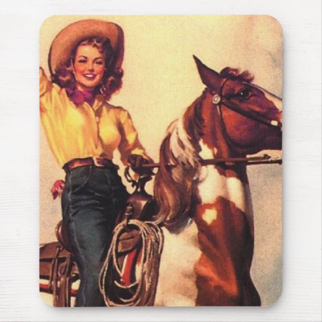 Cowgirl på henne häst musmatta (Framsidan)