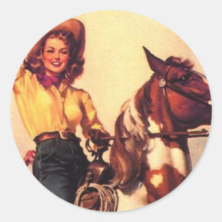 Cowgirl på henne häst runt klistermärke