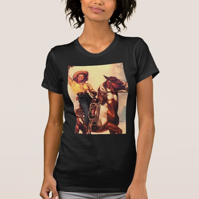 Cowgirl på henne häst t-shirt (Framsida)