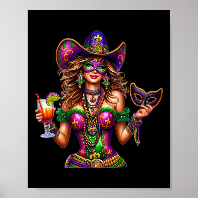 Cowgirl Pärlor Mardi Gras Parad Carnaval Poster (Framsidan)