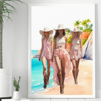 Cowgirl Pastal Rosa Trio Tropical Island Poster