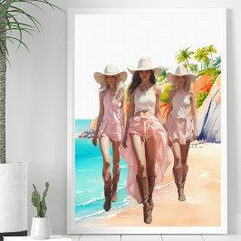 Cowgirl Pastal Rosa Trio Tropical Island Poster