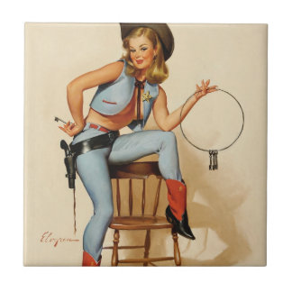 Cowgirl Pin-up Girl Kakelplatta