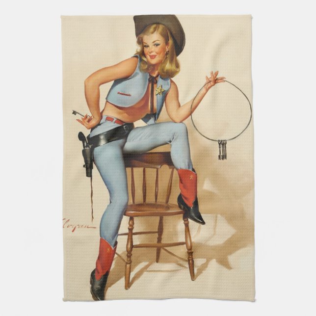 Cowgirl Pin-up Girl Kökshandduk (Vertikal)