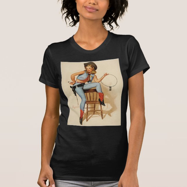 Cowgirl Pin-up Girl Tee Shirt (Framsida)