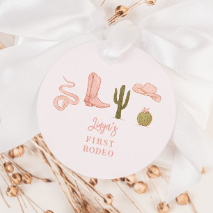 Cowgirl Pink Birthday Party 1st Rodeo Gåvor Etiketter