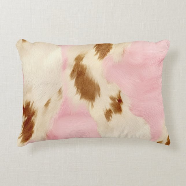 Cowgirl Pink Cream Brown Cowhide  Prydnadskudde (Framsidan)