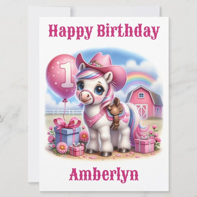 Cowgirl Pony 1-Year-Old Birthday Card (Framsida)