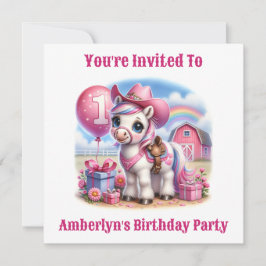 Cowgirl Pony 1-Year-Old Birthday Inbjudningar