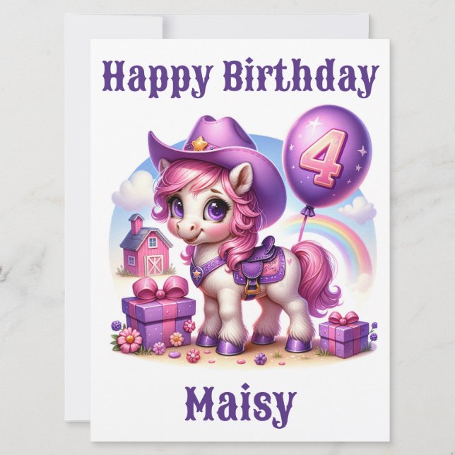 Cowgirl Pony 4-Year-Old Birthday Card (Framsida)
