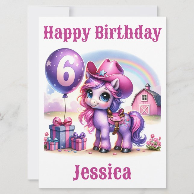Cowgirl Pony 6-Year-Old Birthday Card (Framsida)