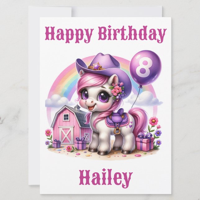 Cowgirl Pony 8-Year-Old Birthday Card (Framsida)