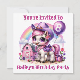 Cowgirl Pony 8-Year-Old Birthday Inbjudningar