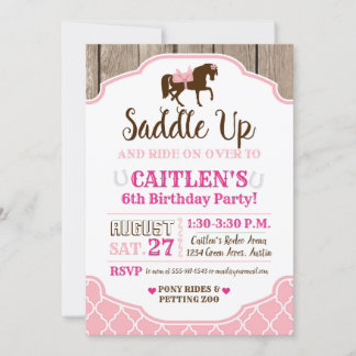 Cowgirl Princess Saddle Up Pony Birthday Inbjudningar