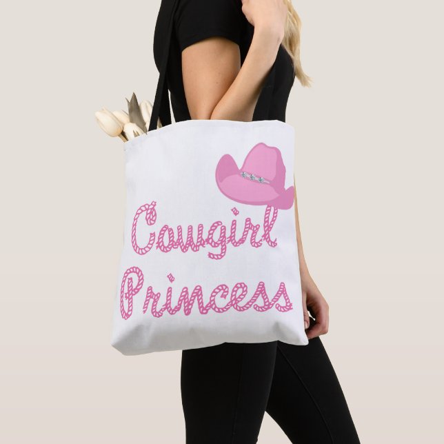 Cowgirl Princess with Rosa Cowboy Hat Tote BAg Tygkasse (Närbild)