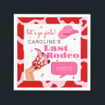 Cowgirl Red & Rosa Last Rodeo Bachelorette Party Pappersservett<br><div class="desc">Utformningen är röd och rosa ko mönster,  en rosa cowgirl-hatt och en vild cowgirl med röda och rosa kon mönster-stövlar. Perfekt för din sista rodeobachelorette/höns party.</div>