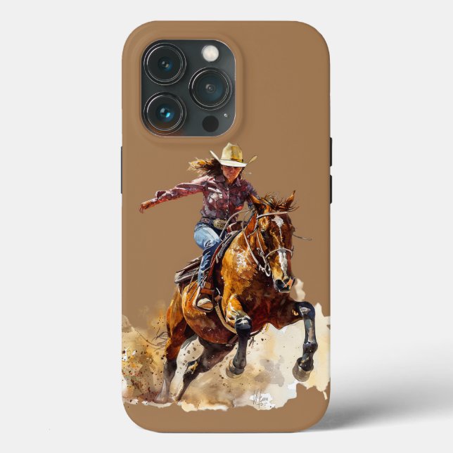Cowgirl redo för rodeo-telefonfodralet. (Baksida )