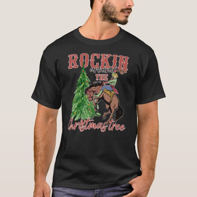 Cowgirl Ride Horse Xmas Rockin Around Christmas Tr T Shirt (Framsida)