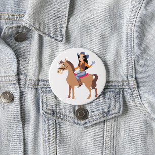 Cowgirl Riding A Horse Button Knapp