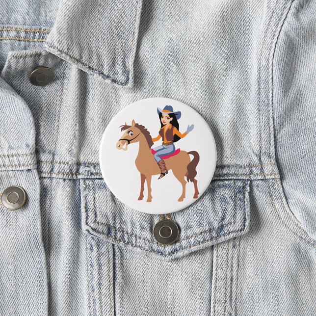 Cowgirl Riding A Horse Button Knapp (Skapare uppladdad)