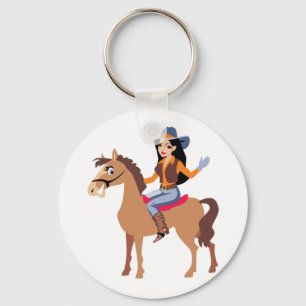 Cowgirl Riding A Horse Keychain Nyckelring