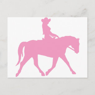 Cowgirl Riding Her Horse (rosa) Vykort