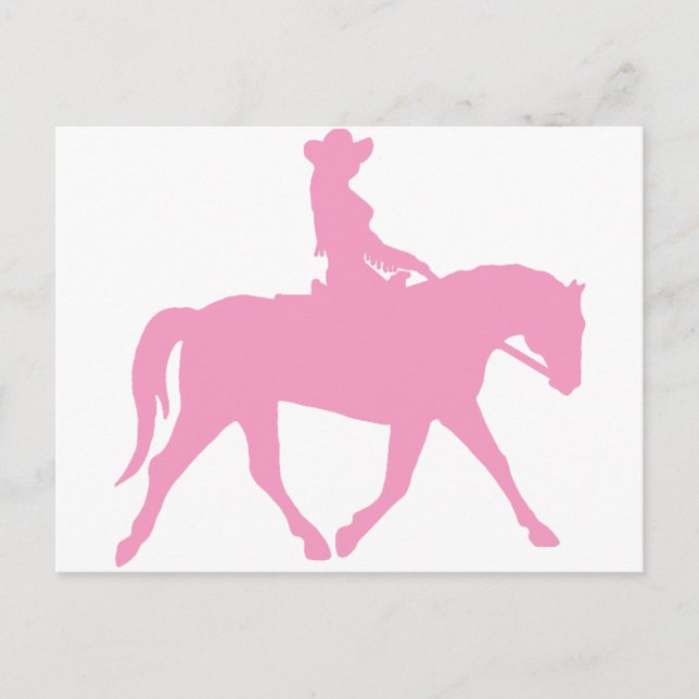 Cowgirl Riding Her Horse (rosa) Vykort (Framsida)