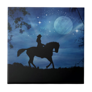 Cowgirl Riding Horse Art Fantasy Tile Kakelplatta