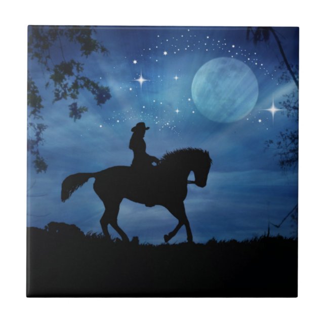 Cowgirl Riding Horse Art Fantasy Tile Kakelplatta (Framsidan)