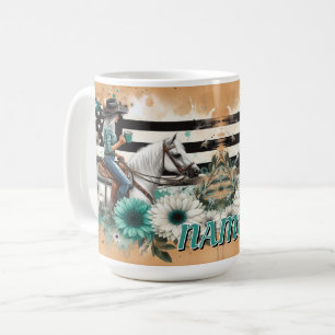 Cowgirl Riding Horse med Blommigt och Western Kaffemugg
