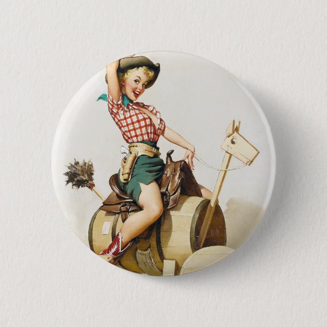 Cowgirl Riding Pin Up Knapp (Framsida)