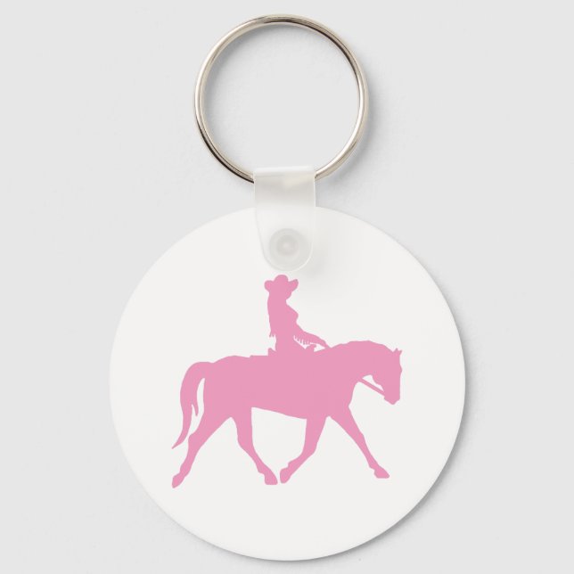 Cowgirl Ridning På Häst (rosa) Nyckelring (Framsida)