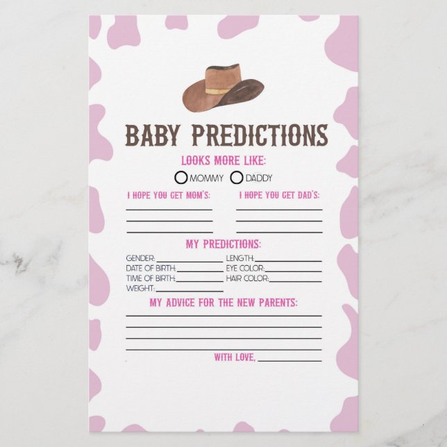 Cowgirl Rodeo Baby Shower PredicActivity Brevpapper (Framsida)