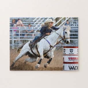 Cowgirl Rodeo Häst Fat Barrel Western Sport Pussel