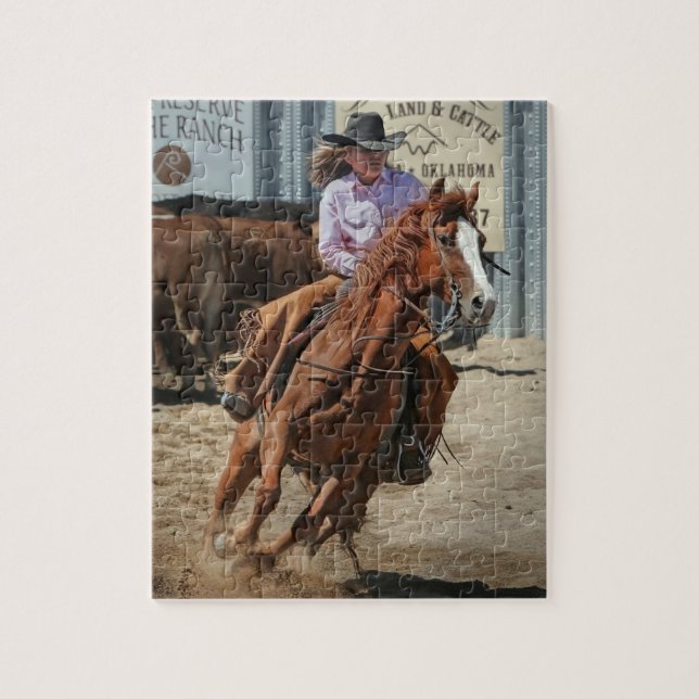 Cowgirl Rodeo Häst Ridning Western Sporter Pussel (Vertikal)