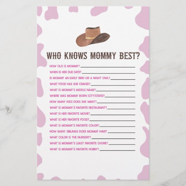Cowgirl Rodeo Vem Känner Mamma Bäst Baby Shower Sp Brevpapper (Framsida)