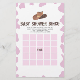 Cowgirl Rodeo Westerna Bingo Baby Shower-spel Brevpapper