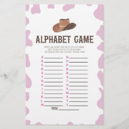 Cowgirl Rodeo Westernt Alphabet Baby Shower-spel Brevpapper