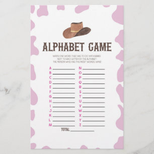 Cowgirl Rodeo Westernt Alphabet Baby Shower-spel Brevpapper