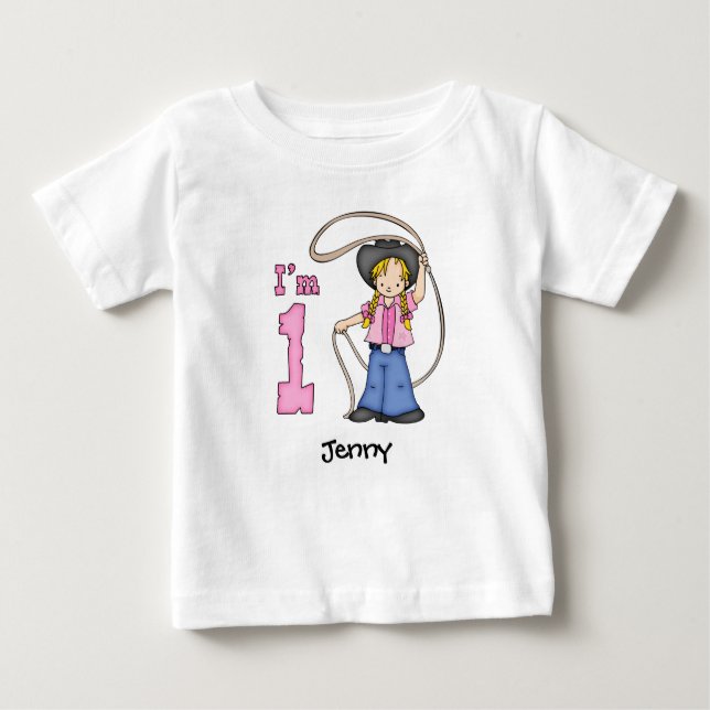 Cowgirl Roper 1st Birthday Baby T-Shirt (Framsida)