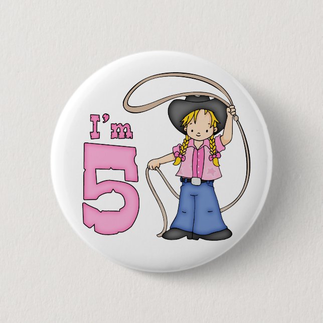 Cowgirl Roper 5:e födelsedagen Knapp (Framsida)