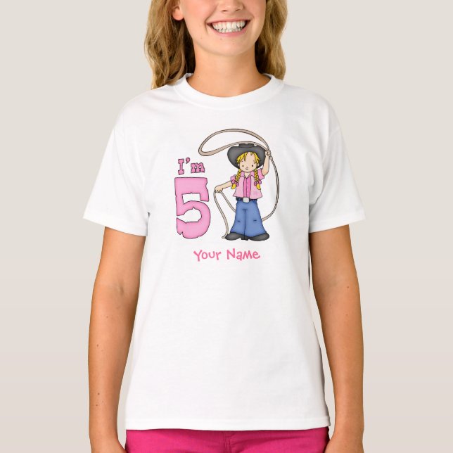 Cowgirl Roper 5th Birthday Personlig Tee (Framsida)