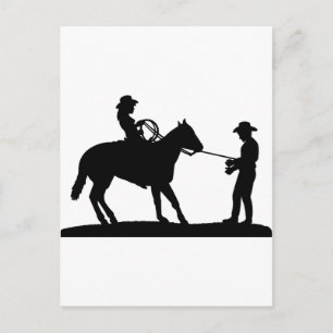 Cowgirl Roping Cowboy Vykort